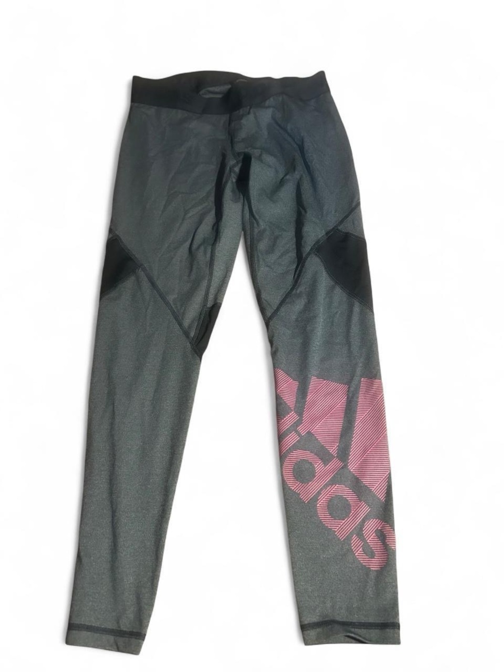 adidas womens Charcoal Gray Leggings with Pink Logo